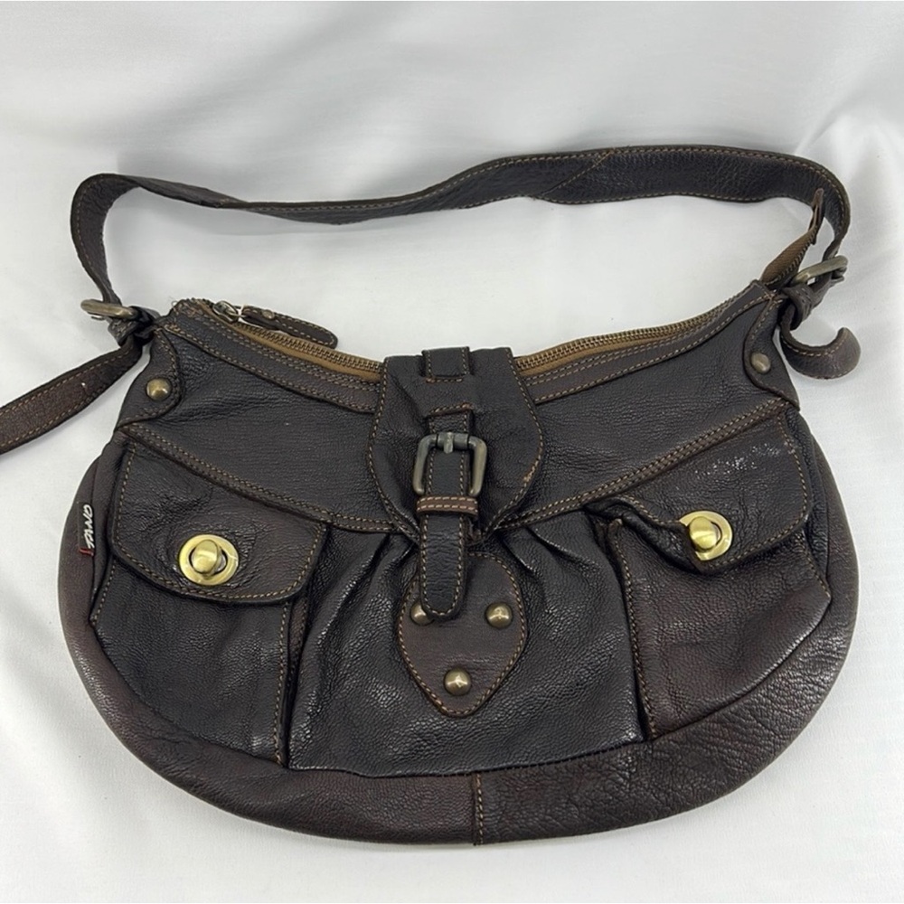 Tano Dark Brown Leather Bag with Brass Details